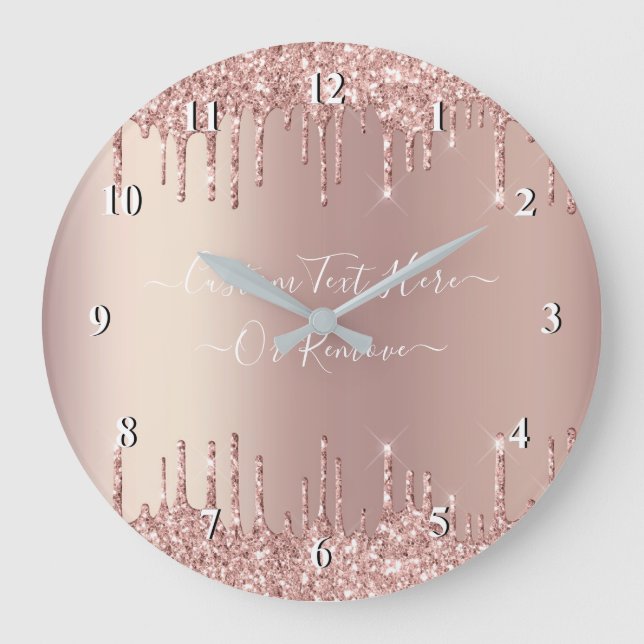 Grande Horloge Ronde Parties scintillant rose Gold Blush - Votre texte (Recto)