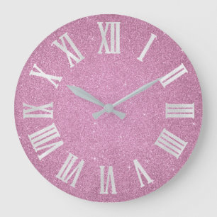 Grande Horloge Ronde Parties scintillant rose Rose Fille Parties scinti