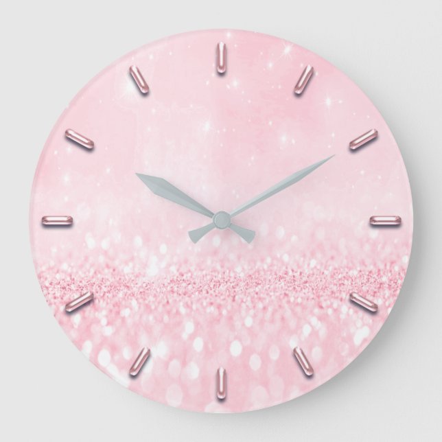 Grande Horloge Ronde Parties scintillant Rose rose rose minimal étincel (Recto)
