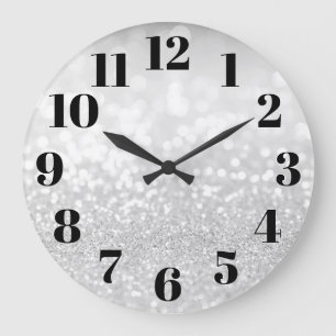 Grande Horloge Ronde Parties scintillant Silver Glam Bokeh