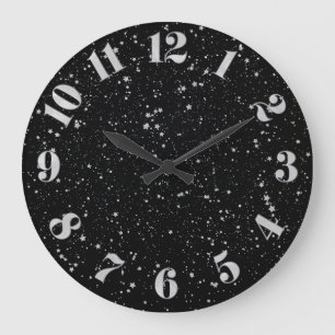Grande Horloge Ronde Parties scintillant Stars2 - Noir argenté
