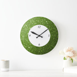 Grande Horloge Ronde Parties scintillant vert clair vert verdure étince