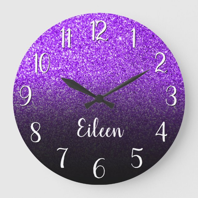 Grande Horloge Ronde Parties scintillant violet de fille personnalisée  (Recto)