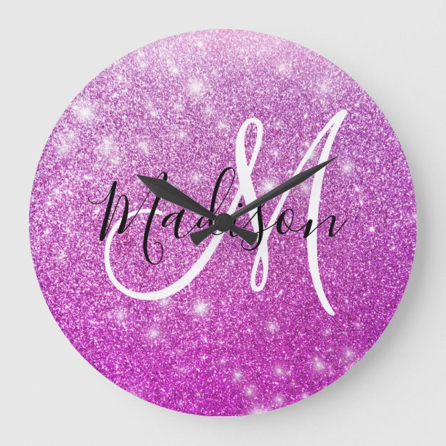 Grande Horloge Ronde Parties scintillant violette Fille et Glam Parking (Recto)