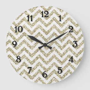 Grande Horloge Ronde Parties scintillantes Chevron de Faux d'or