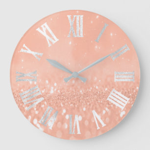 Grande Horloge Ronde Parties scintillantes de corail Numers romain
