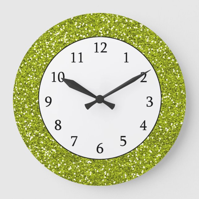 Grande Horloge Ronde Parties scintillantes élégantes de vert de chaux (Recto)