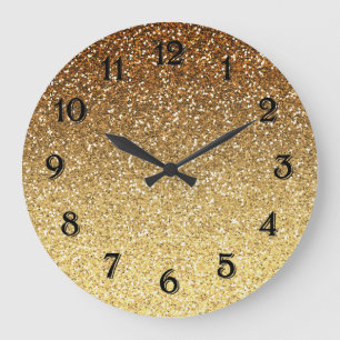 Grande Horloge Ronde Parties scintillantes Ombre de Faux d'or