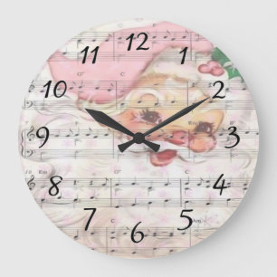 Grande Horloge Ronde Partition vintage avec le Père Noël