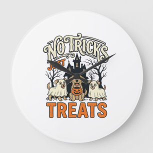 Grande Horloge Ronde Pas de tours juste des friandises Halloween Chien