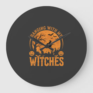 Grande Horloge Ronde Passer l'Halloween avec mes sorcières (3)