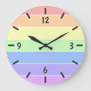 Grande Horloge Ronde Pastel Arc-en-ciel Grandes bandes colorées Motif G