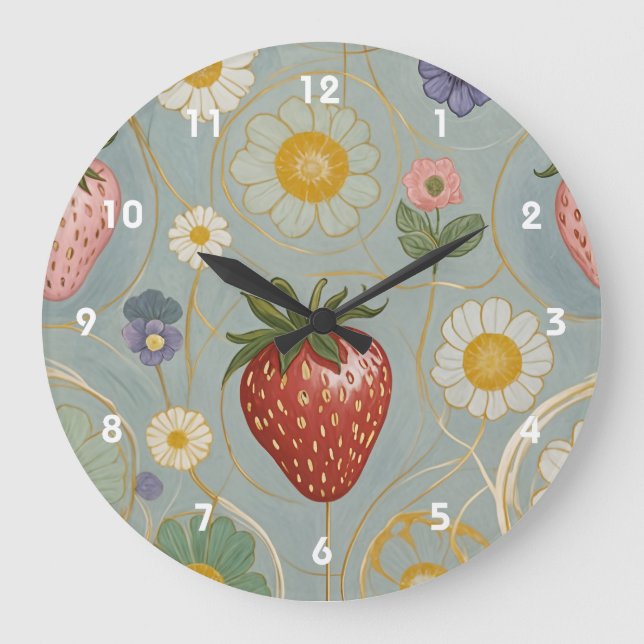 Grande Horloge Ronde Pastel Floral & Berry Délice (Recto)