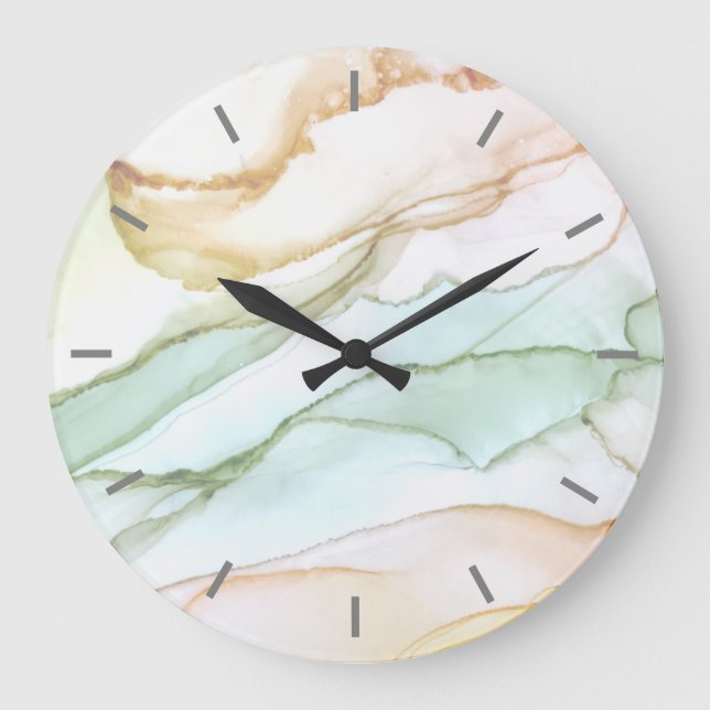Grande Horloge Ronde Pastel Green Beige Abpricot Abstract Large Clock (Recto)