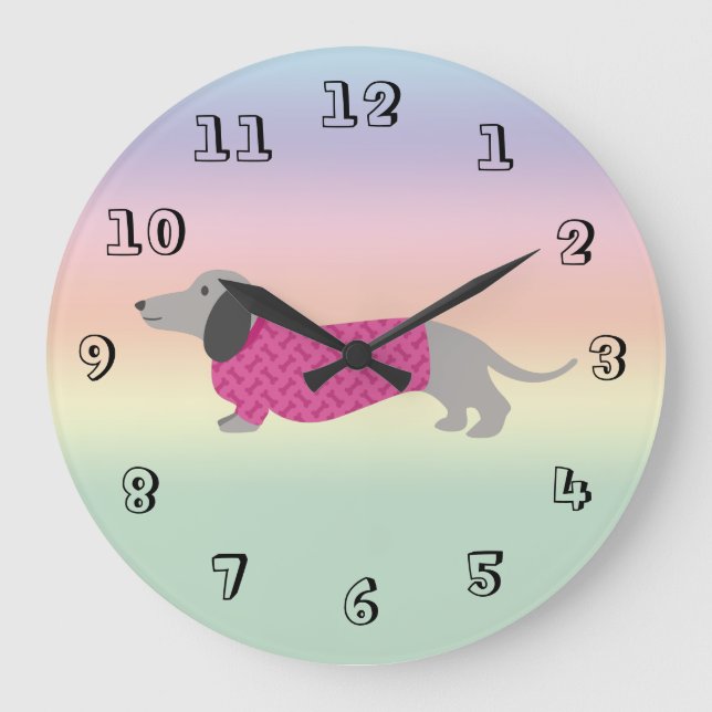 Grande Horloge Ronde Pastel Rainbow Dachshund Wall Clock (Recto)