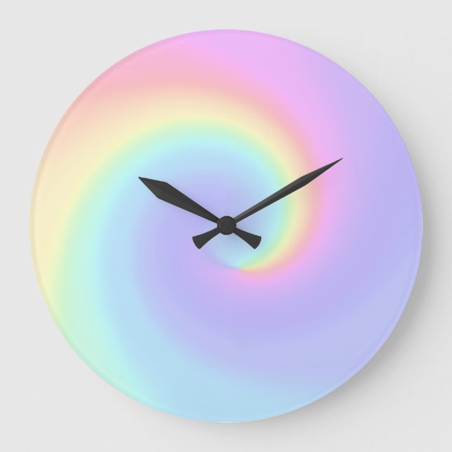 Grande Horloge Ronde Pastel Rainbow Swirl Mariage lesbien (Recto)