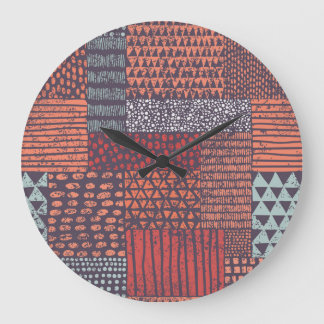 Grande Horloge Ronde Patchwork bohémien : conception sans couture dessi