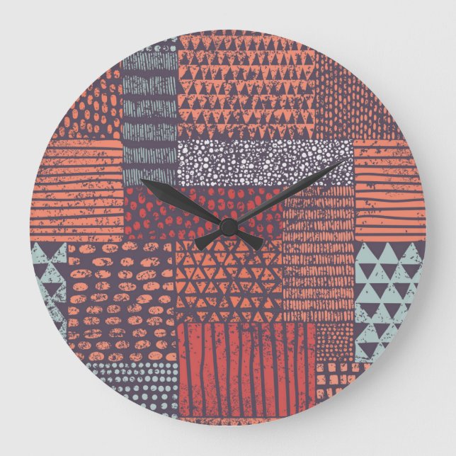 Grande Horloge Ronde Patchwork bohémien : conception sans couture dessi (Recto)