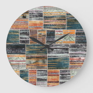 Grande Horloge Ronde Patchwork collage mixage, surface composée motif i