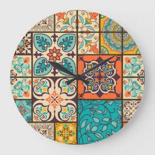 Grande Horloge Ronde Patchwork coloré Carrelage de Majolica Islamique