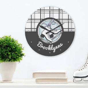 Grande Horloge Ronde Patinage artistique sur glace Tartan Moderne Perso
