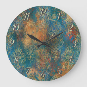 Grande Horloge Ronde Patine de cuivre sarcelle    