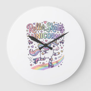 Grande Horloge Ronde Patins à roulettes Licorne Autocollant ludique Lic