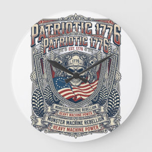 Grande Horloge Ronde Patriotique 1776 Hors Route Crâne Monster Truck Lo