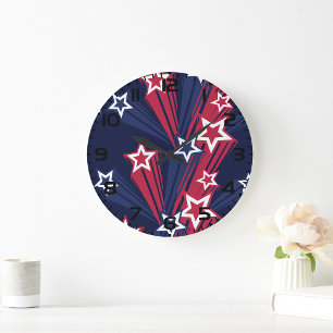 Grande Horloge Ronde Patriotique 4 juillet Étoiles Rouge Blanc Et Bleu
