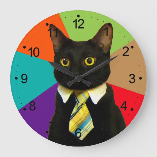 Grande Horloge Ronde Patron de chat en cravate (Recto)