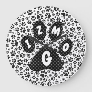 Grande Horloge Ronde Patrouilles de chien noir et blanc Polka Poot gran