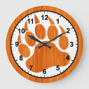 Grande Horloge Ronde Patte d'ours motif bois