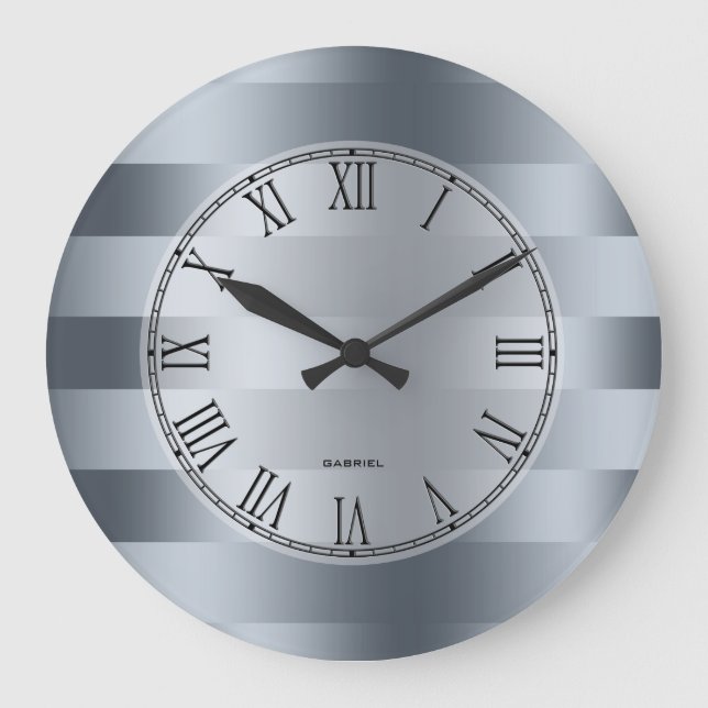 Grande Horloge Ronde Patteries de Blue Gray Stripes (Recto)