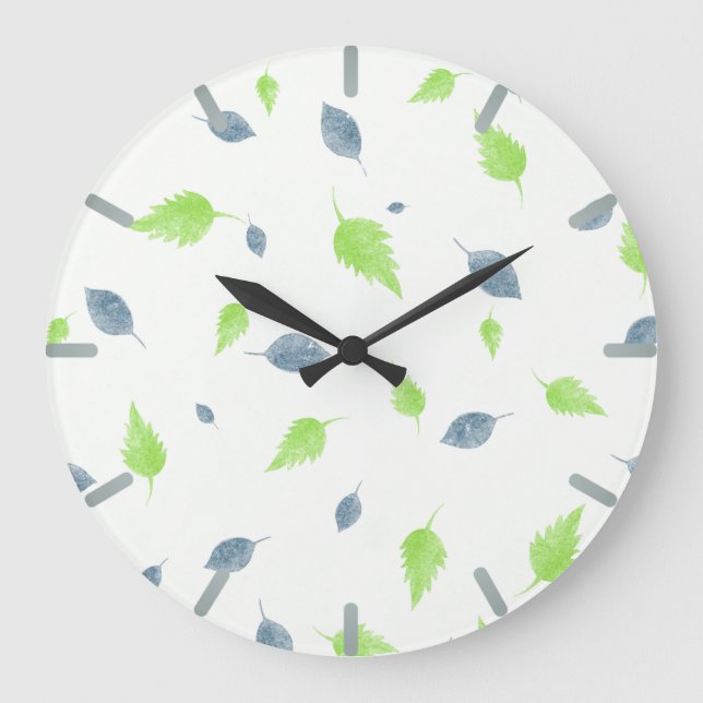 Grande Horloge Ronde Pattern Blue & Green Leaves (Recto)