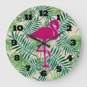 Grande Horloge Ronde Pattern et Pink Flamingo