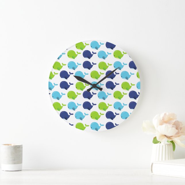 Grande Horloge Ronde Pattern of Whales, Cute Whales, Sea Animals (Maison)