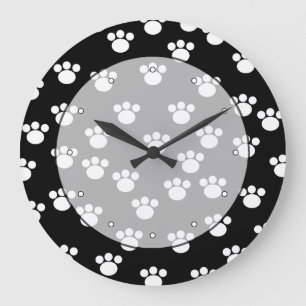 Grande Horloge Ronde Patters de Black and White Animal Paw.
