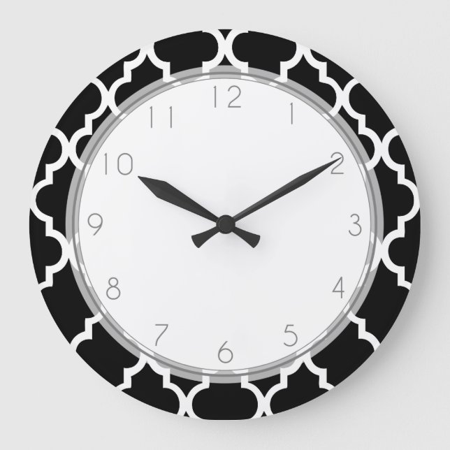 Grande Horloge Ronde Patters de Black and White Quatrefoil (Recto)