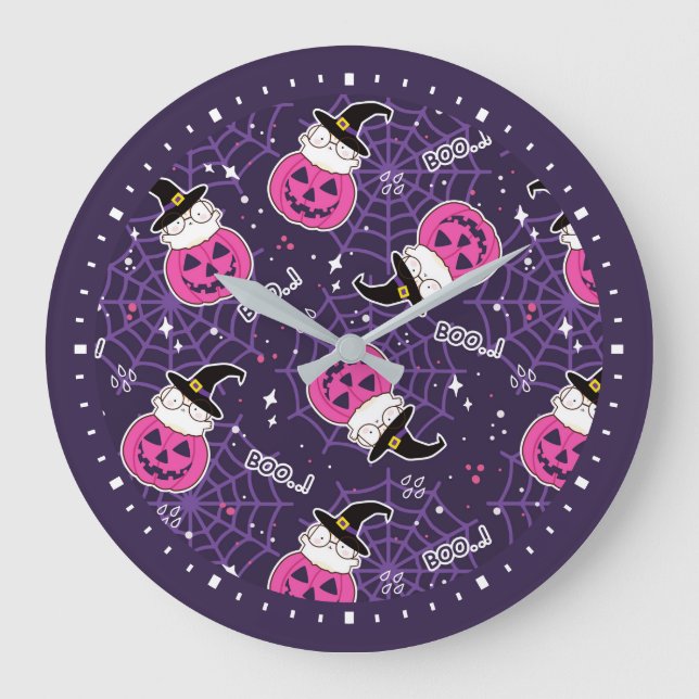 Grande Horloge Ronde Patters de Cute Cats et Pumkins (Recto)