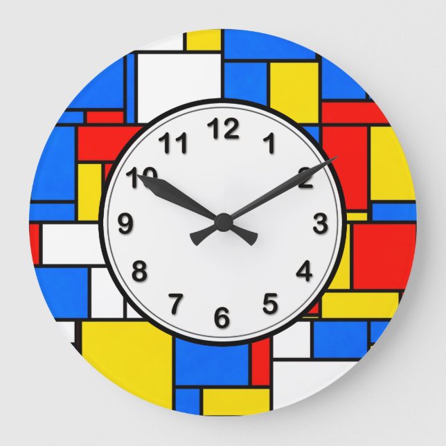 Grande Horloge Ronde Patters de Mondrian Inspecred Style Red Blue Yello (Recto)