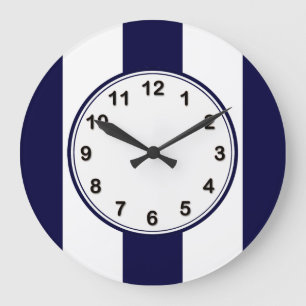 Grande Horloge Ronde Patters de Navy Blue and White Extra Large Stripe