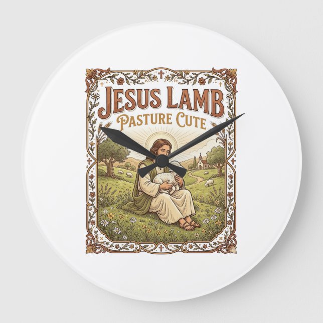 Grande Horloge Ronde Pâturage de Jésus agneau Mignon Pâturage de Jésus  (Recto)