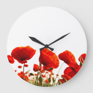 Grande Horloge Ronde Pavots rouges