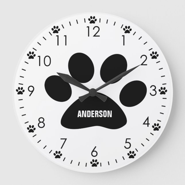 Grande Horloge Ronde Paw Chien Personnalisé (Recto)