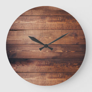 Grande Horloge Ronde Pays en bois de motif de grange foncée rustique