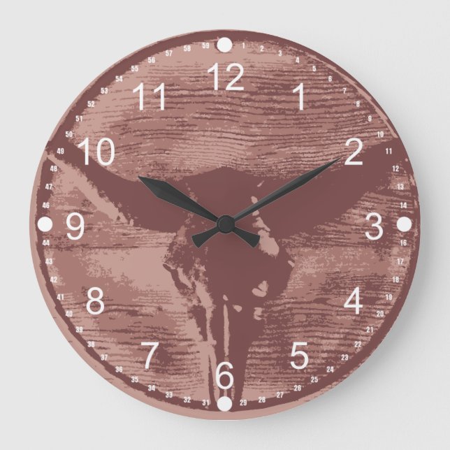 Grande Horloge Ronde Pays Ouest Longhorns Bull Skull Cowboy Cadeaux (Recto)