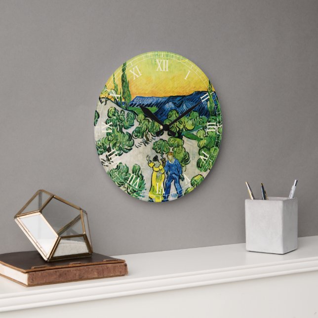 Grande Horloge Ronde Paysage avec couple Marche par Vincent van Gogh (Bureau)