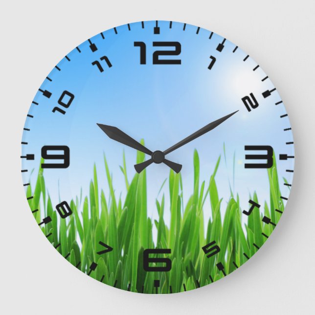 Grande Horloge Ronde Paysage bleu ciel vert-10826 (Recto)