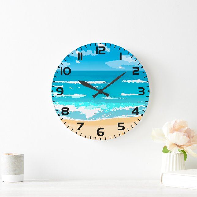 Grande Horloge Ronde Paysage côtier tropical d'Ocean Beach (Créateur téléchargé)