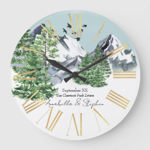 Grande Horloge Ronde Paysage de montagne enneigée avec arbres de forêt